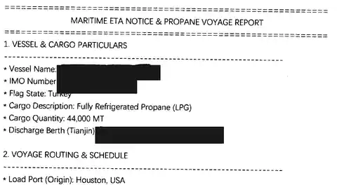 Redacted LPG voyage evidence